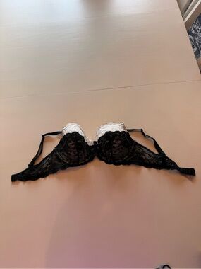 Victoria's Secret Black Lace Balconette Bra with White Accent
